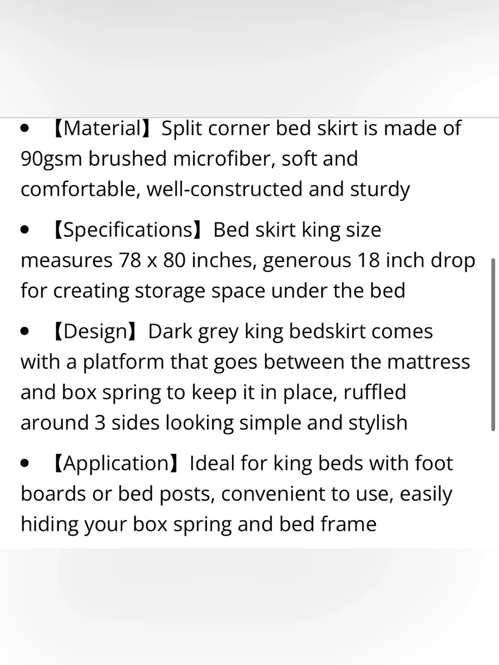 KING Split Corner Bed Skirt Dust Ruffle 18” Drip 100% Microfiber - DARK GRAY
